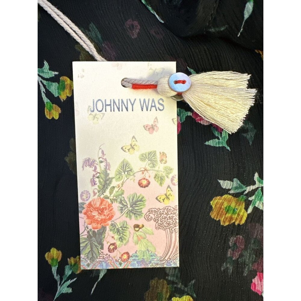 NWT Johnny Was Black Sheer Floral Ruffle Blouse w/Black Undershirt Size L - Picture 12 of 13